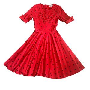 Unique Vintage Dolores Polka Dotted Swing Dress in Red